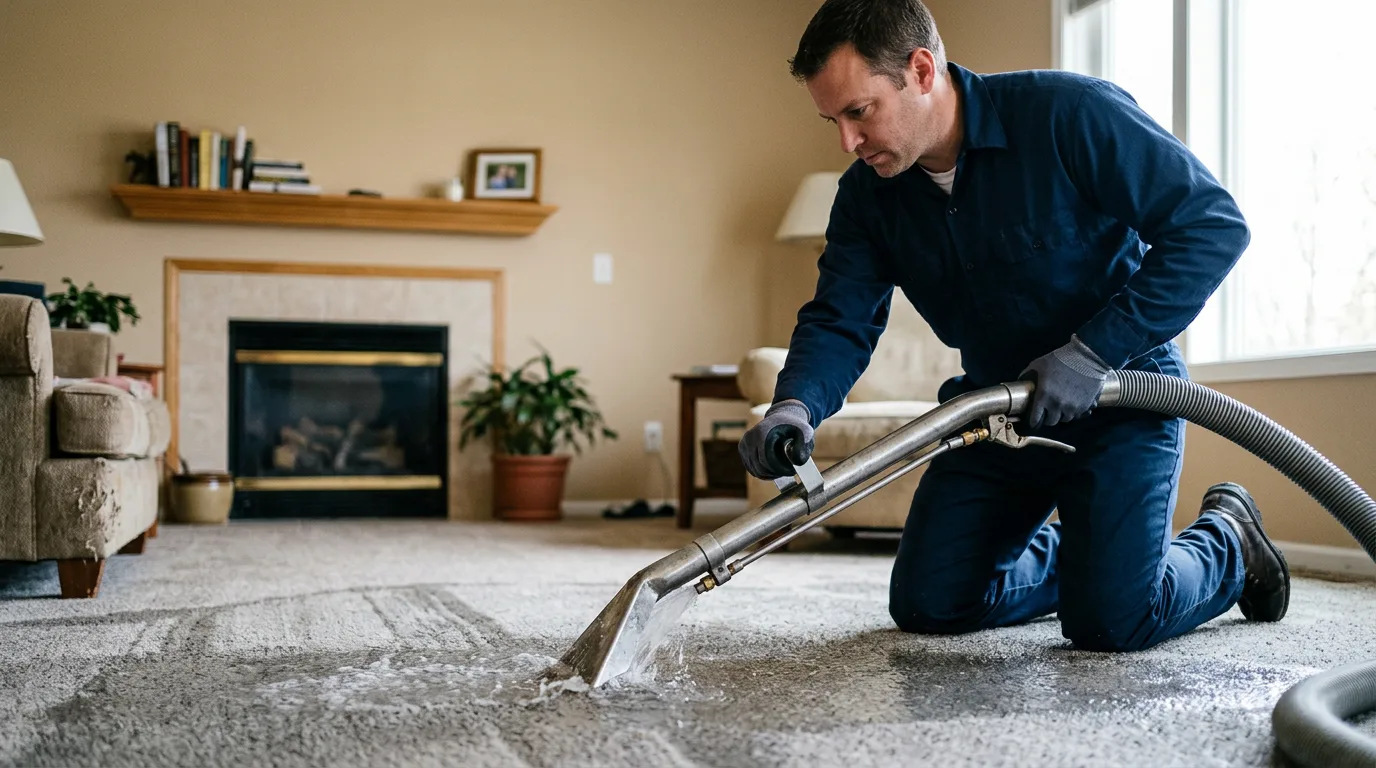 Water damage restoration technician working near Carlstadt, NJ